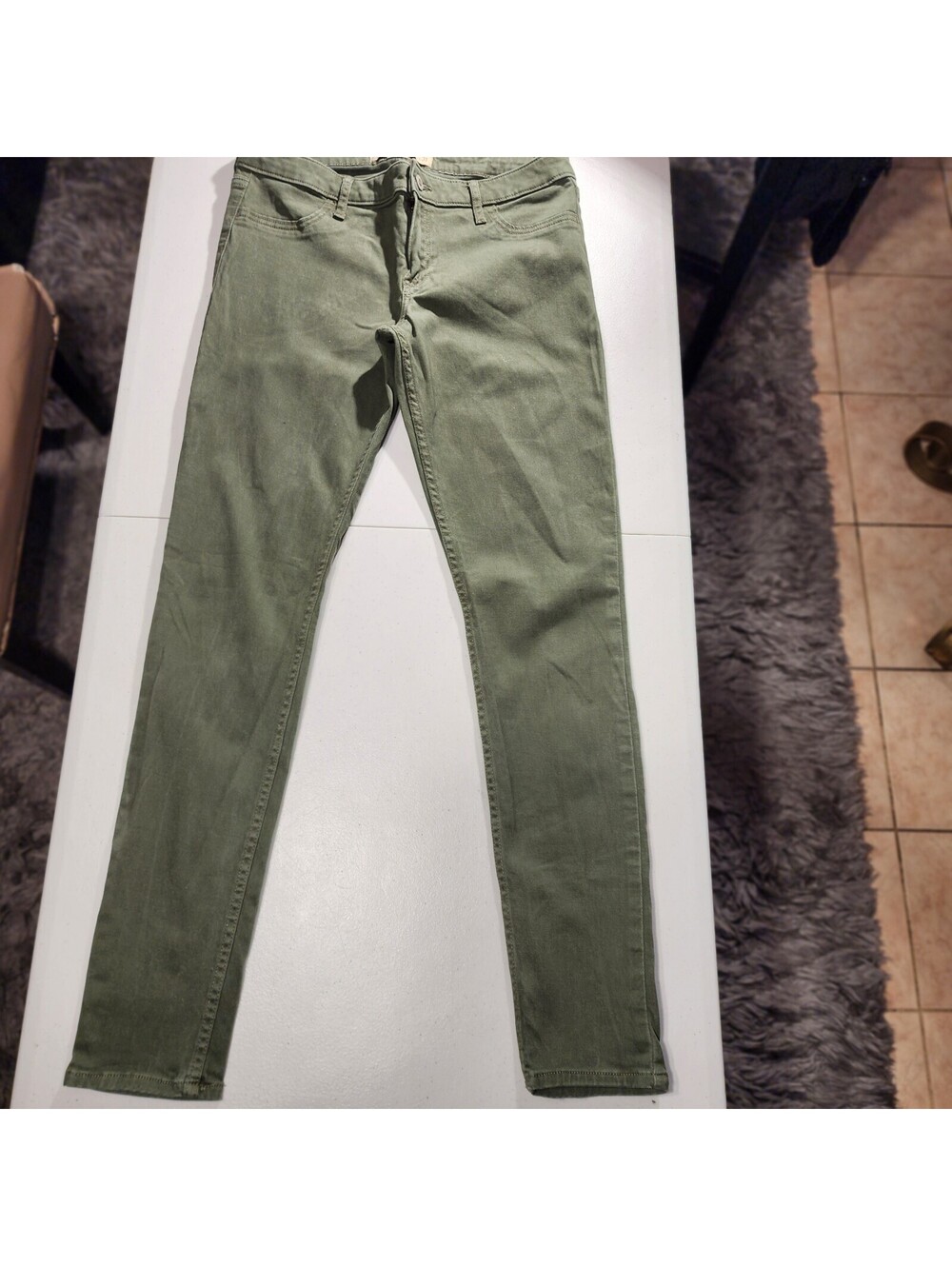 Hollister Super Skinny Green Denim Jeans Women Stretch Zip Button 5-Pocket